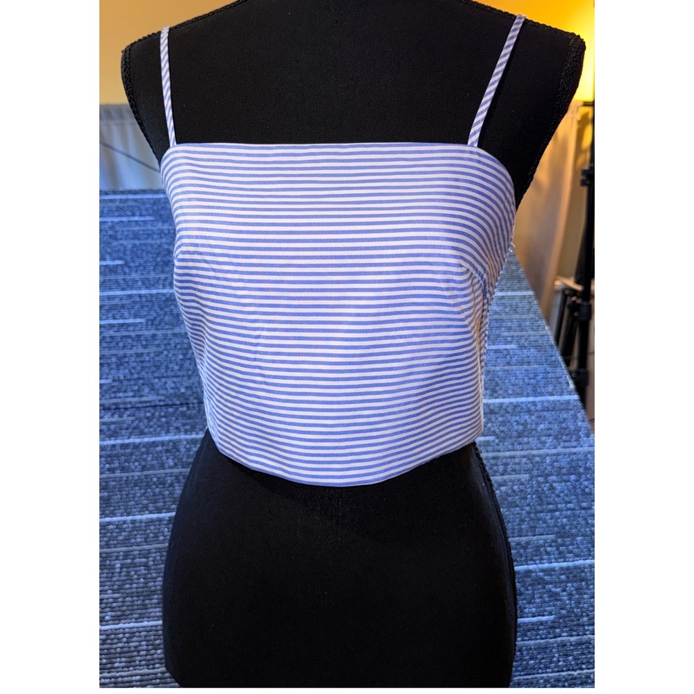 Petal‎ + Pup Crop Top Women M Blue White Striped NWOT Smocked Back Camisole